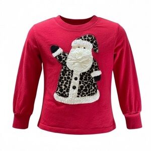 Santa Leopard Print Long Sleeve Tee XS 2-4